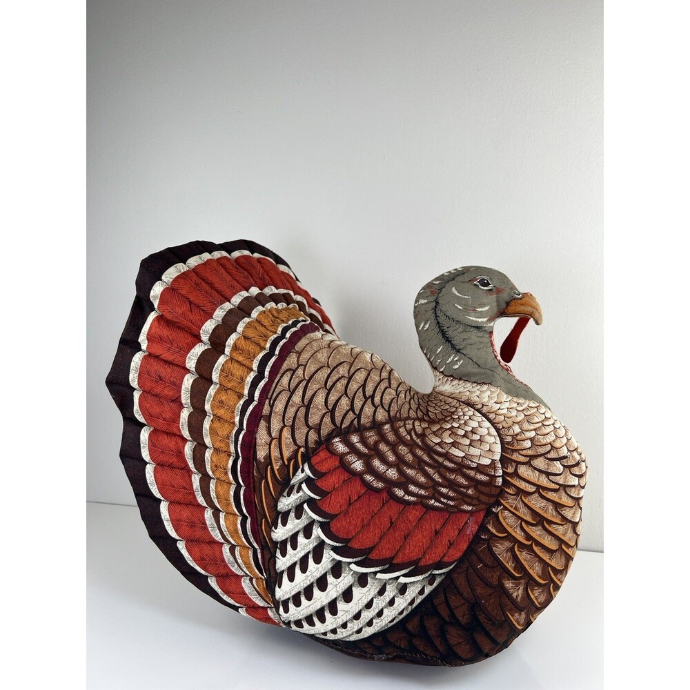 Vintage Handmade Stuffed Fabric Turkey THANKSGIVING Centerpiece Plush 14” Kitsch - Picture 13 of 16